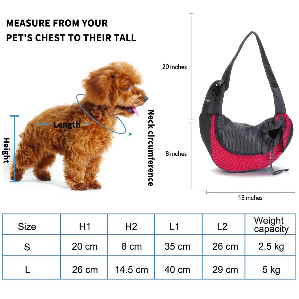 Pet shoulder bag carrier in Red and Blue Size determination of Pet for the S-L bag