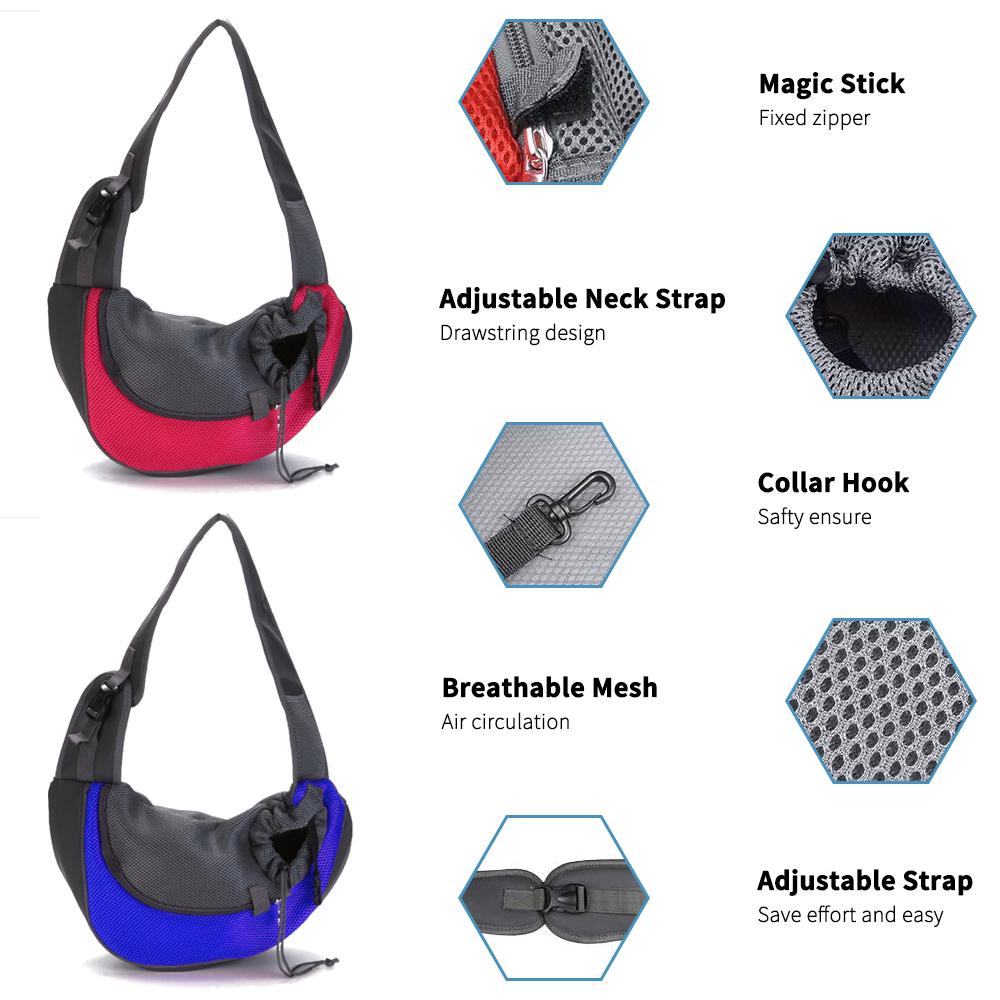 Pet shoulder bag carrier in Red and Blue details