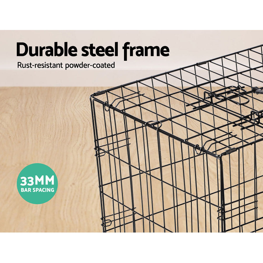 Image of wire crate with pad showing durability